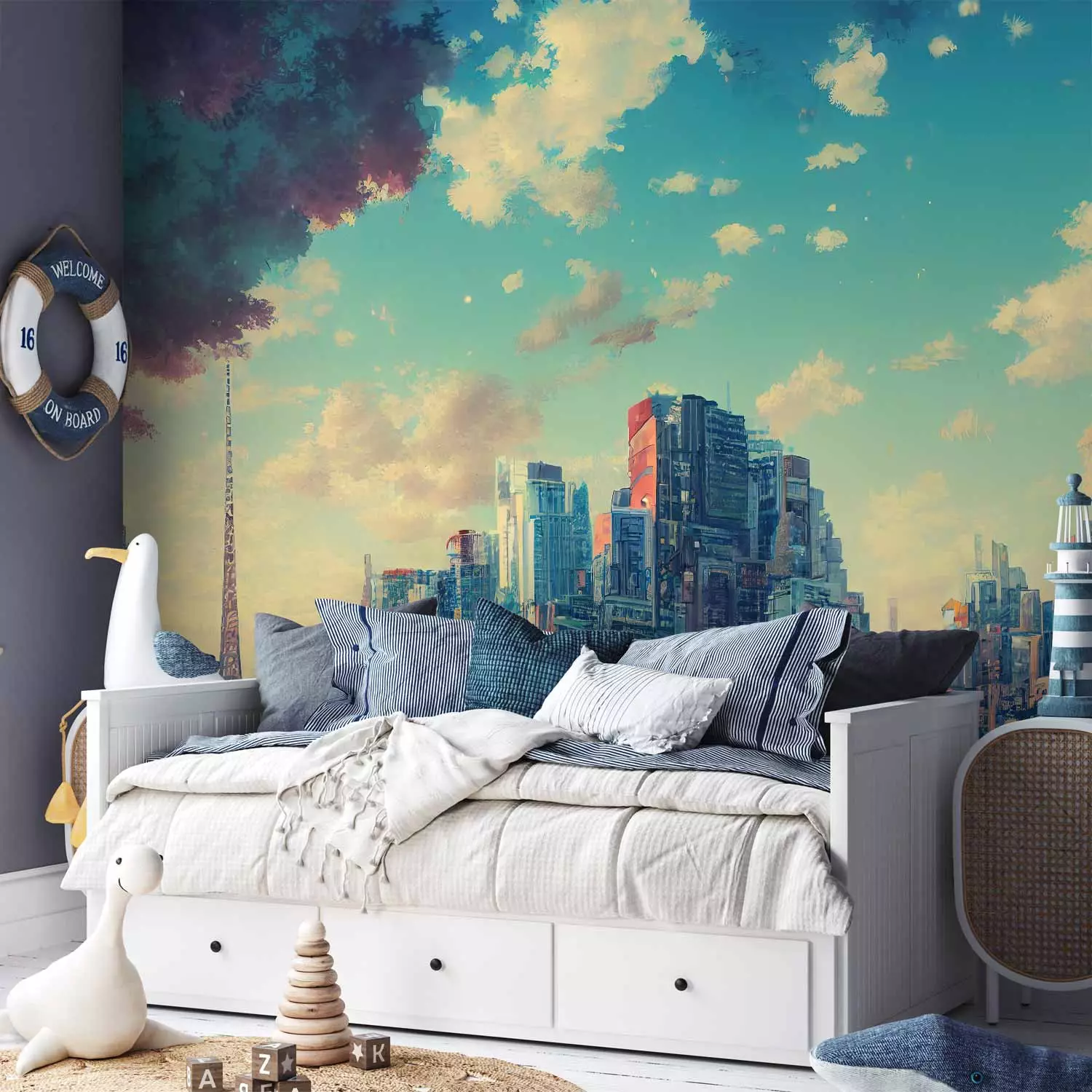 Wall Mural Futuristic City - Urban Landscape Stylized as a Video Game
