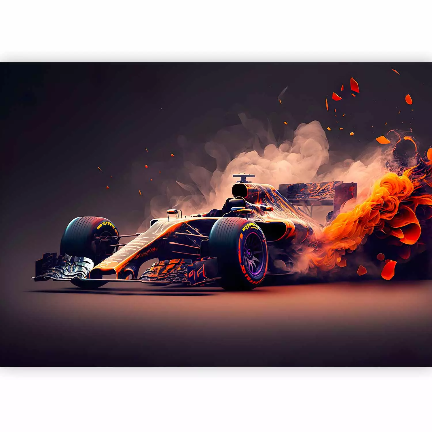 Wall Mural Fiery Racer - A Flaming Formula 1 Car Inspired by Video Games