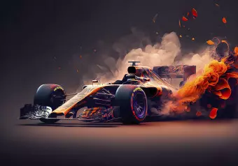 Wall Mural Fiery Racer - A Flaming Formula 1 Car Inspired by Video Games Wallpaper Cropper