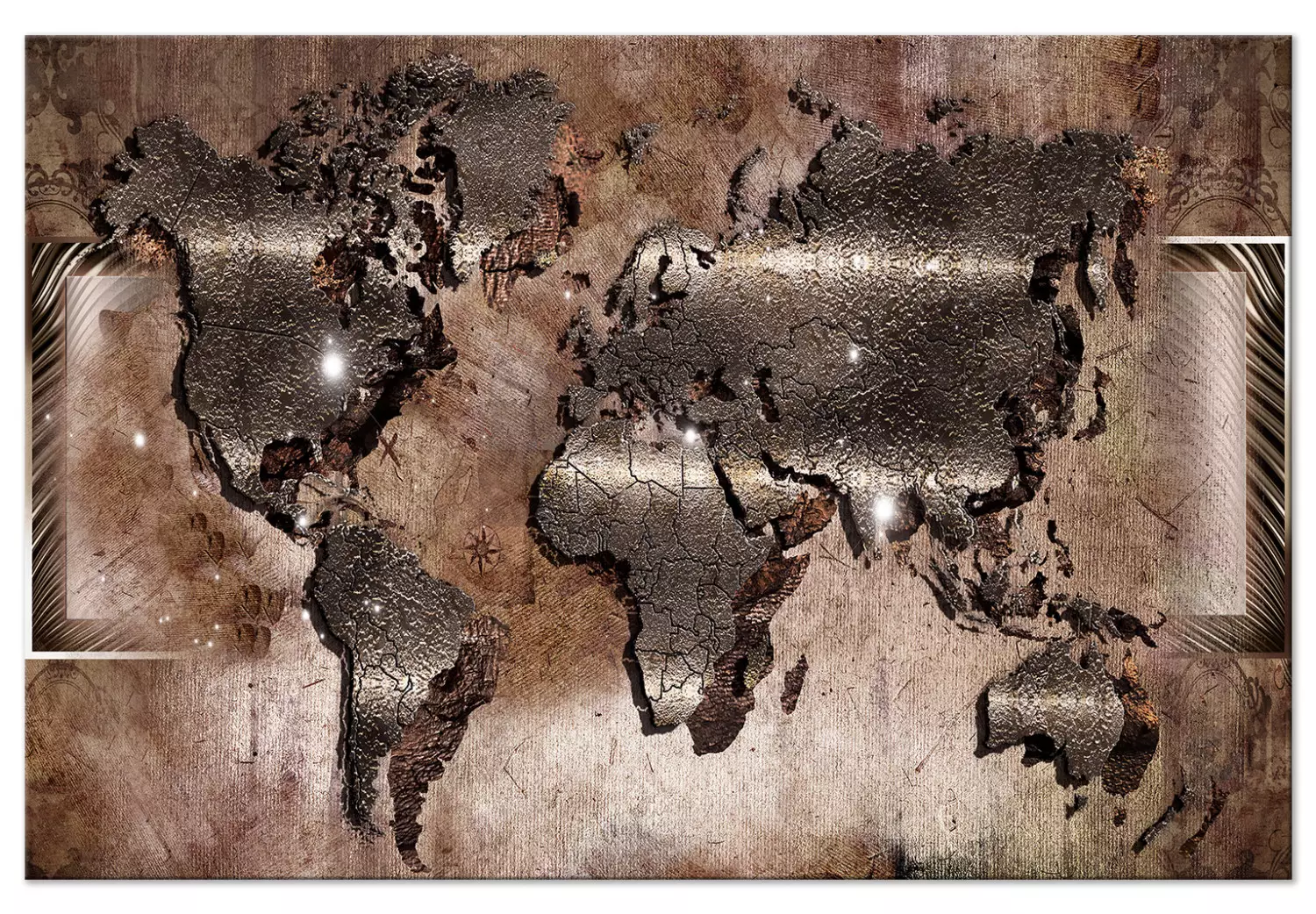 Large canvas print Brown World Map - abstract continents on a light brown background