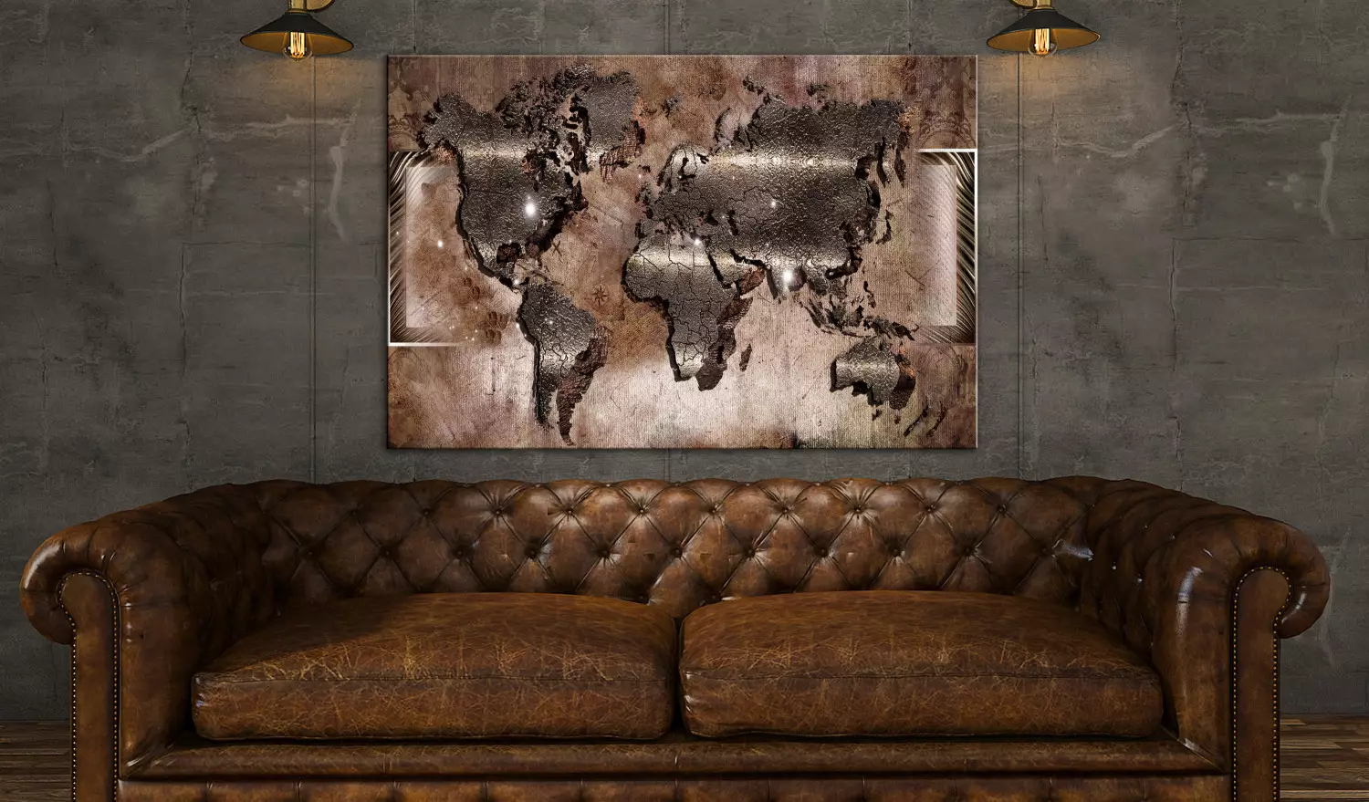 Large canvas print Brown World Map - abstract continents on a light brown background