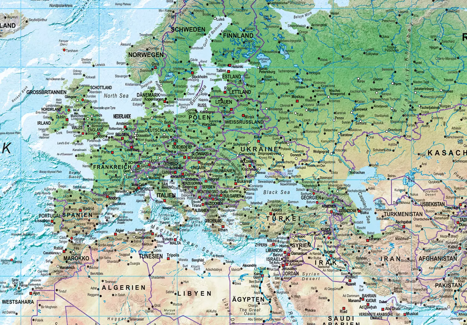 Large canvas print World Map with Compass - political world map