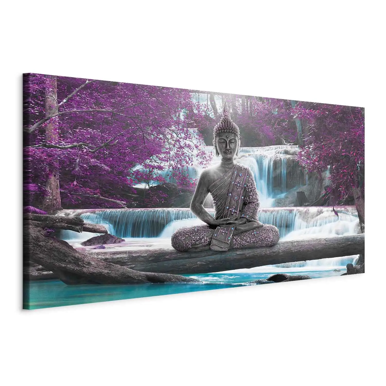 Large XXL print Buddha Among Blooming Trees II - Waterfall with an