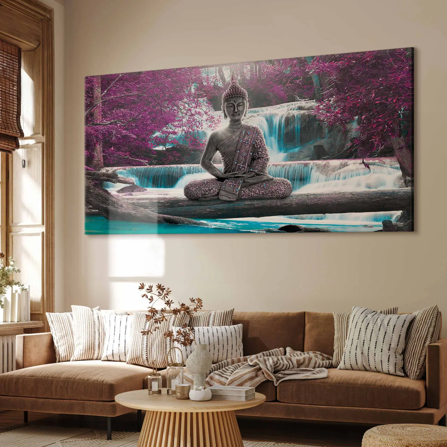 Large XXL print Buddha Among Blooming Trees II - Waterfall with an