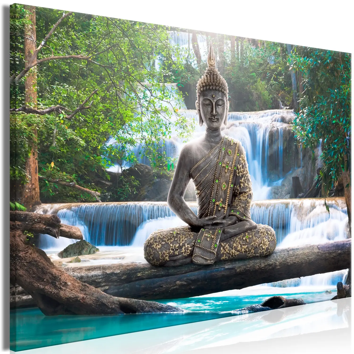 Large XXL canvas print Contemplation by the Waterfall - Buddha
