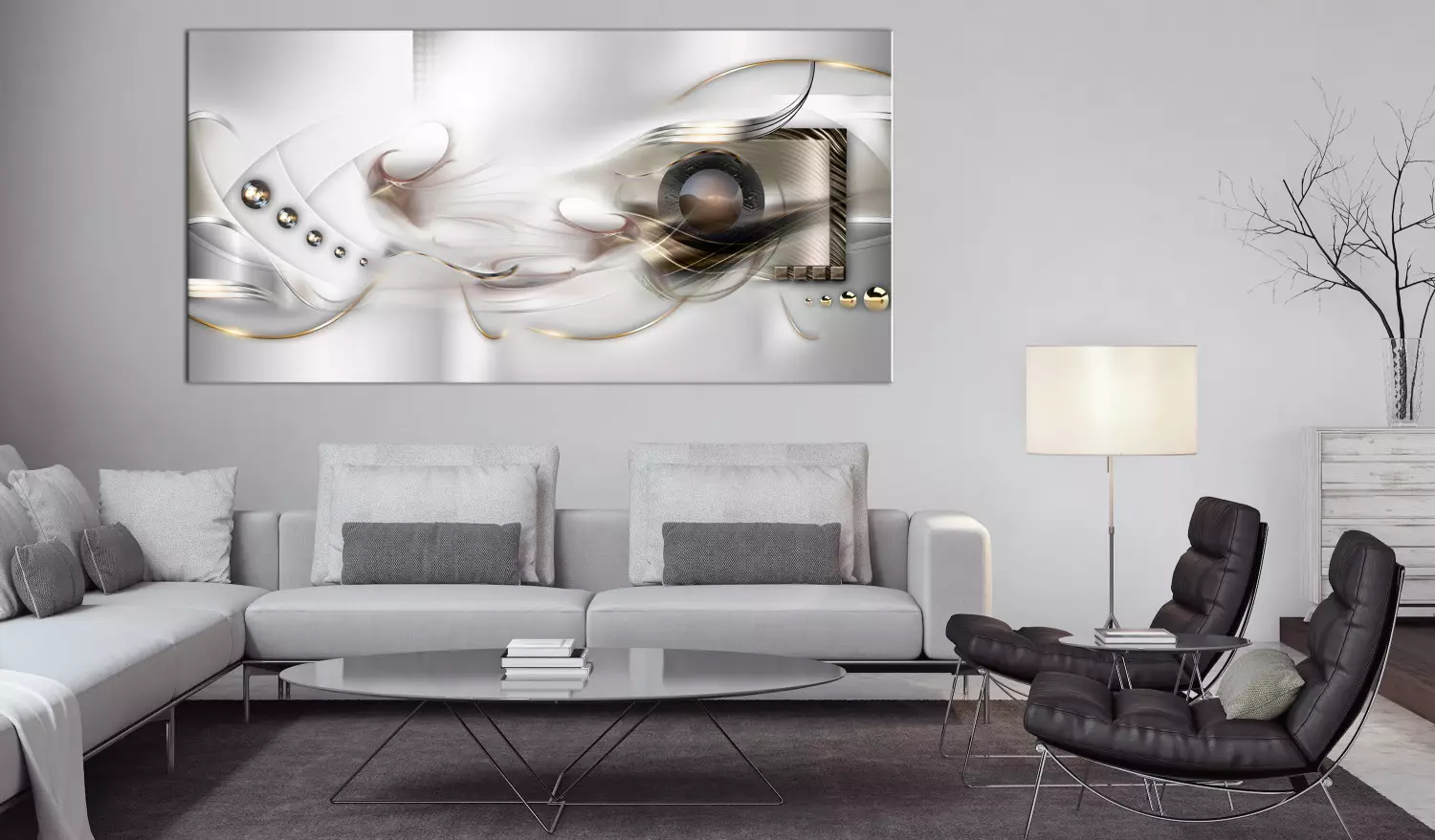 Large canvas print Velvet Melody II - Abstraction in Gold and Silver Tones