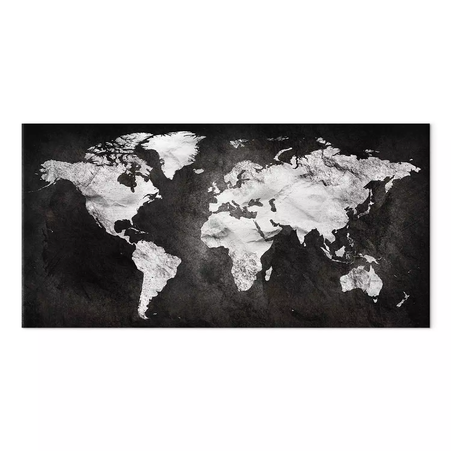 Large canvas print Black and White World Map II - white continents on a black background