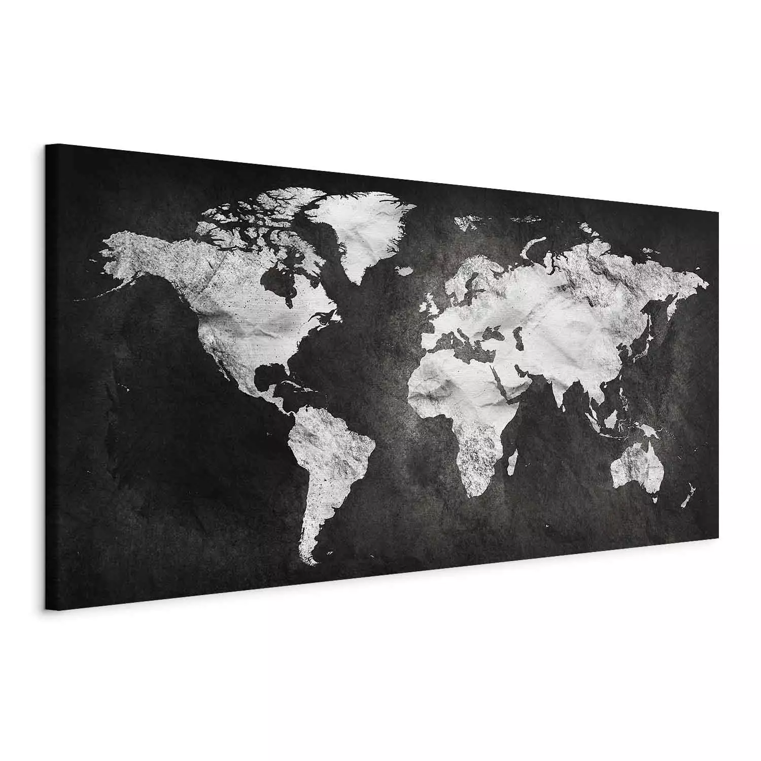 Large canvas print Black and White World Map II - white continents on a black background