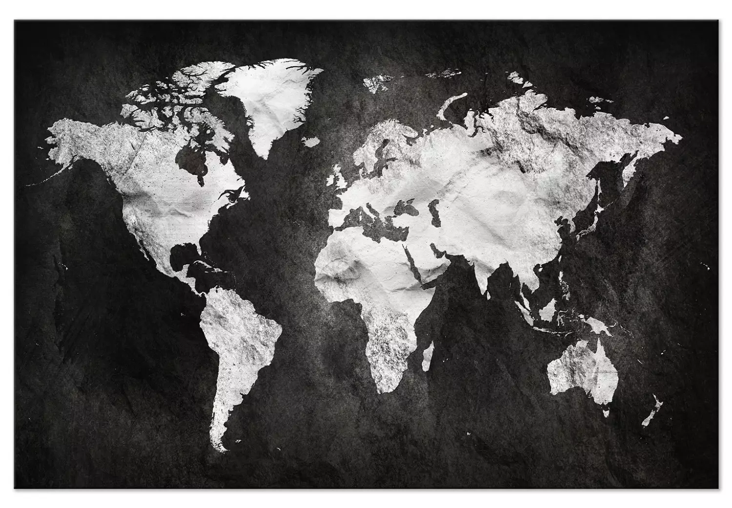 Large XXL canvas print Black and White World Map - white continents on a  black background - bimago, image size:1500x1042