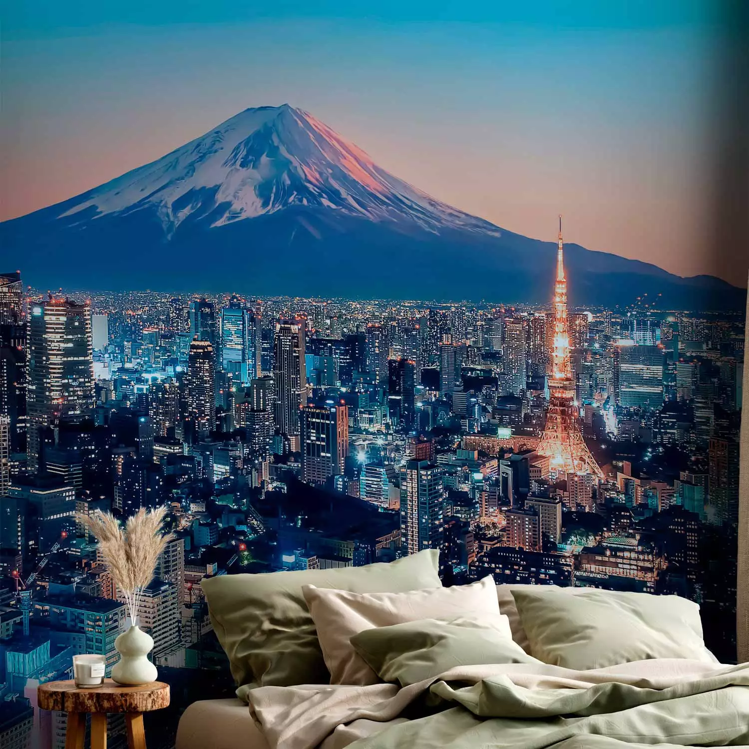 Photo Wallpaper Tokyo at sunset - illuminated skyscrapers against