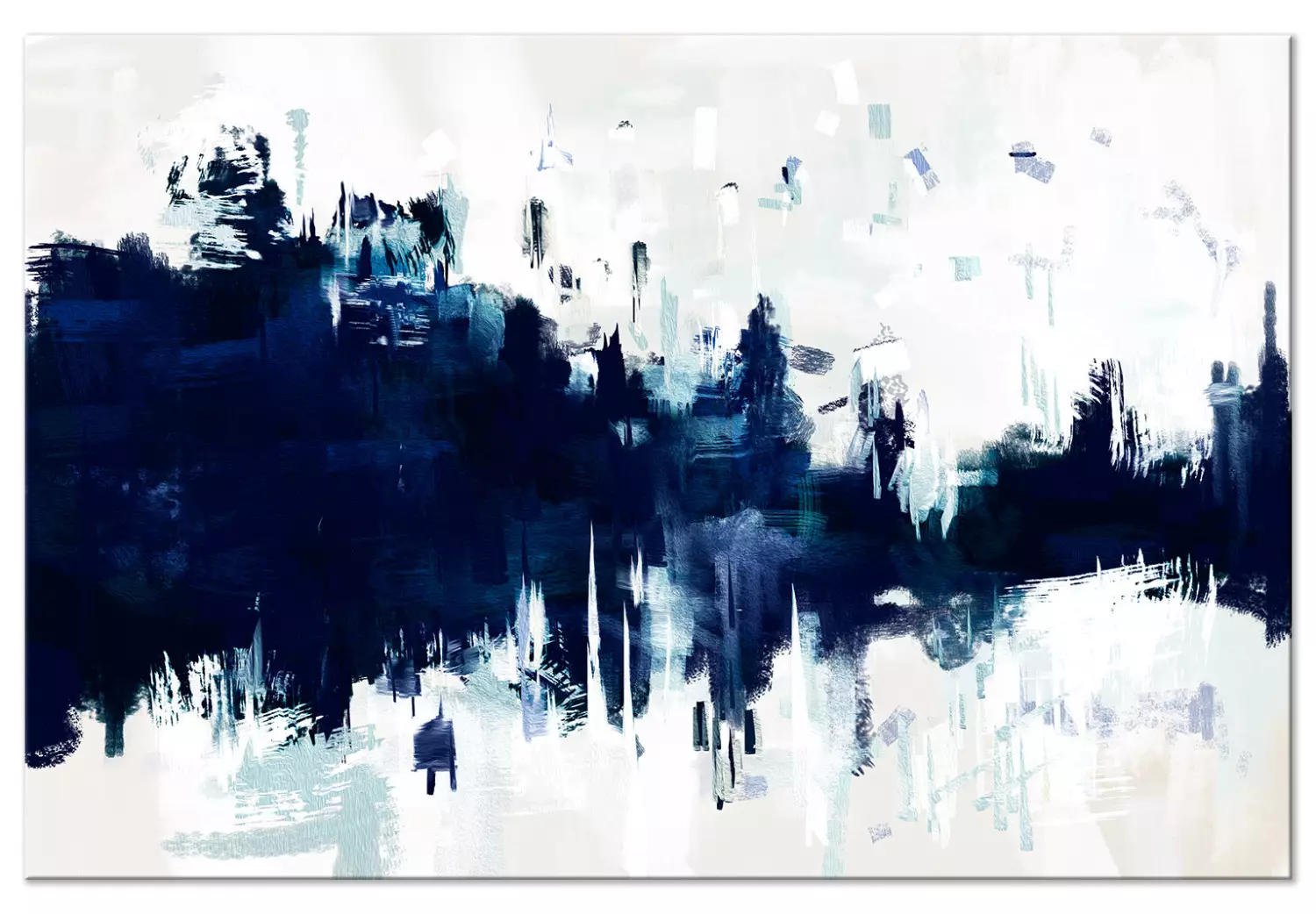 Large canvas print Blue in White - Abstraction with Classic Blue Paint Streaks