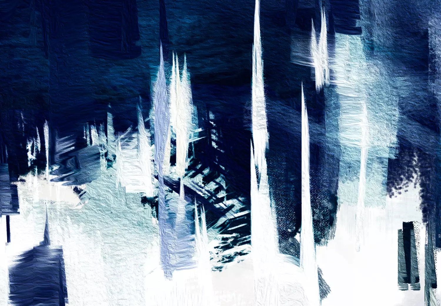 Large canvas print Blue in White - Abstraction with Classic Blue Paint Streaks