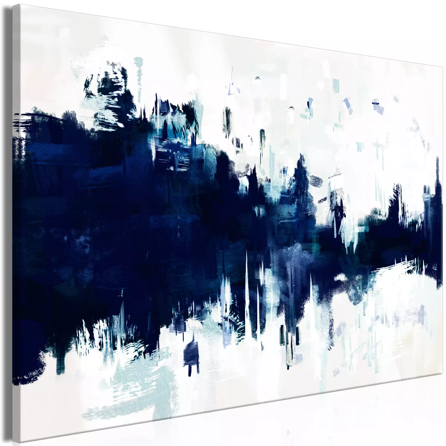 Large canvas print Blue in White - Abstraction with Classic Blue Paint Streaks