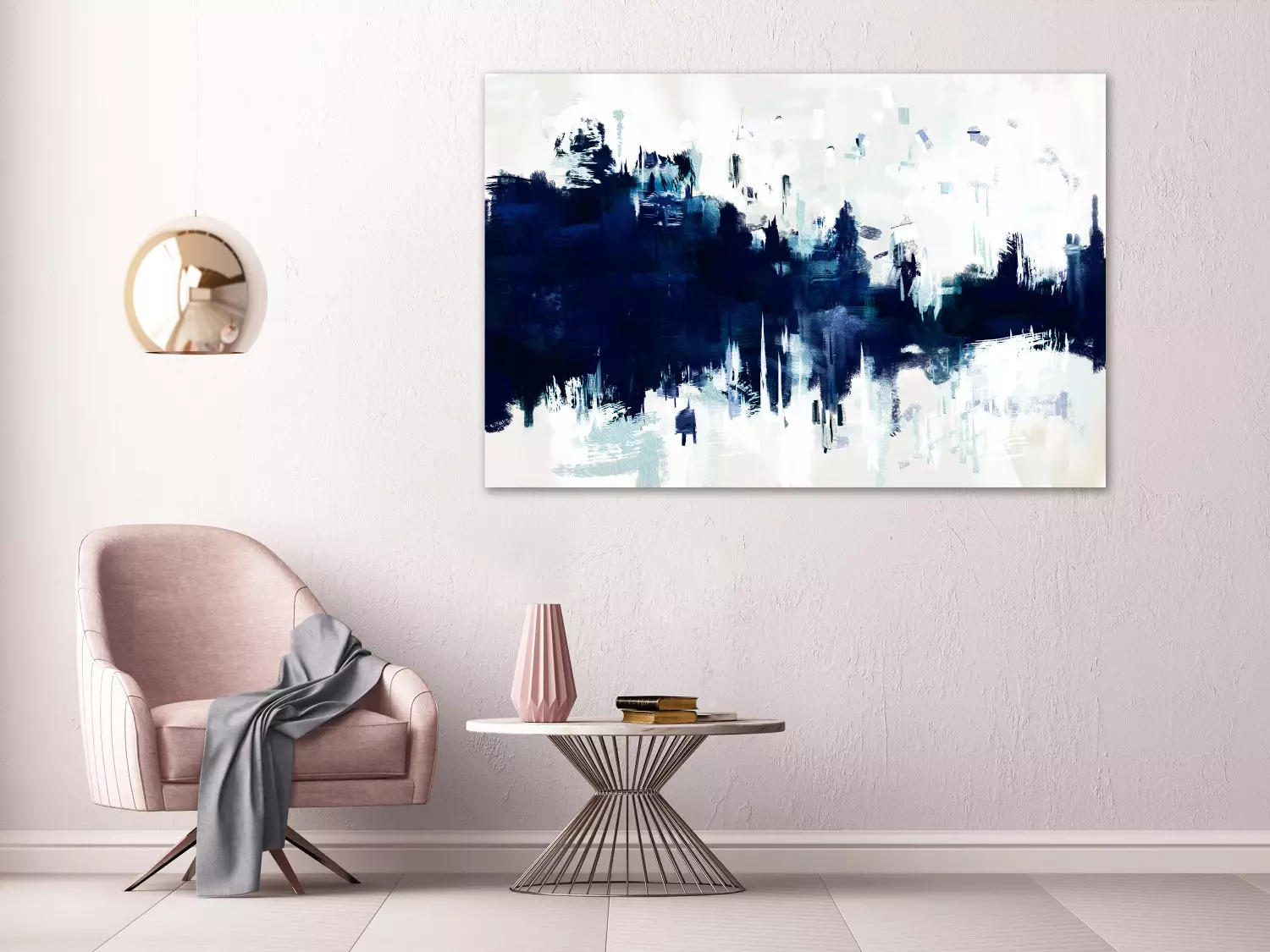 Large canvas print Blue in White - Abstraction with Classic Blue Paint Streaks