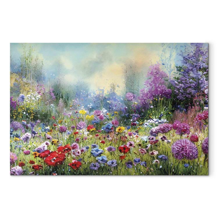 Canvas Flower Meadow - Monet-Style Composition Generated by AI