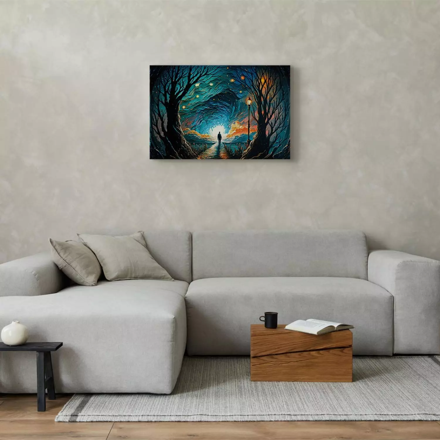 Canvas Print A Walk Among the Stars - A Figure Walking Towards the Horizon in the Middle of the Night