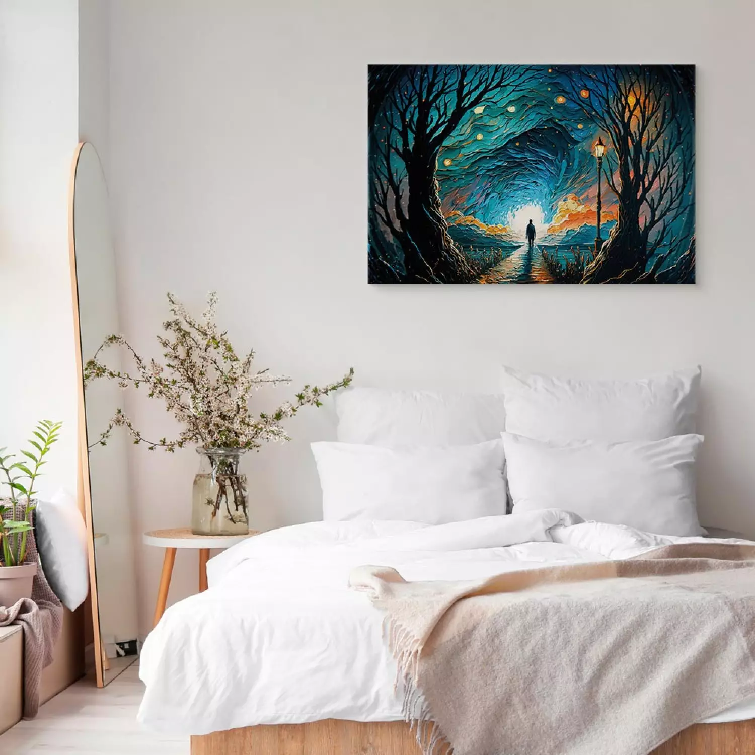 Canvas Print A Walk Among the Stars - A Figure Walking Towards the Horizon in the Middle of the Night