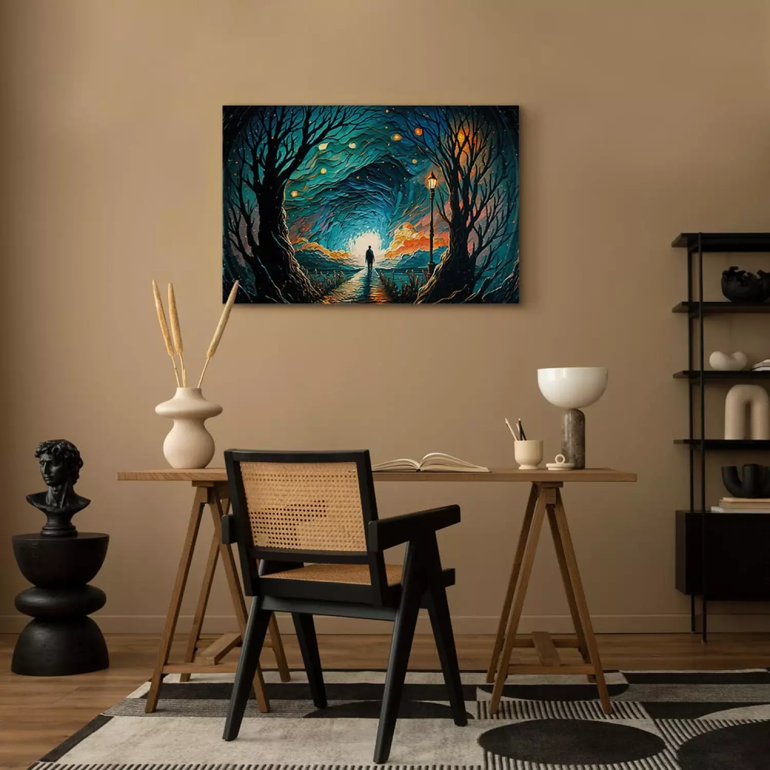 Canvas Print A Walk Among the Stars - A Figure Walking Towards the Horizon in the Middle of the Night