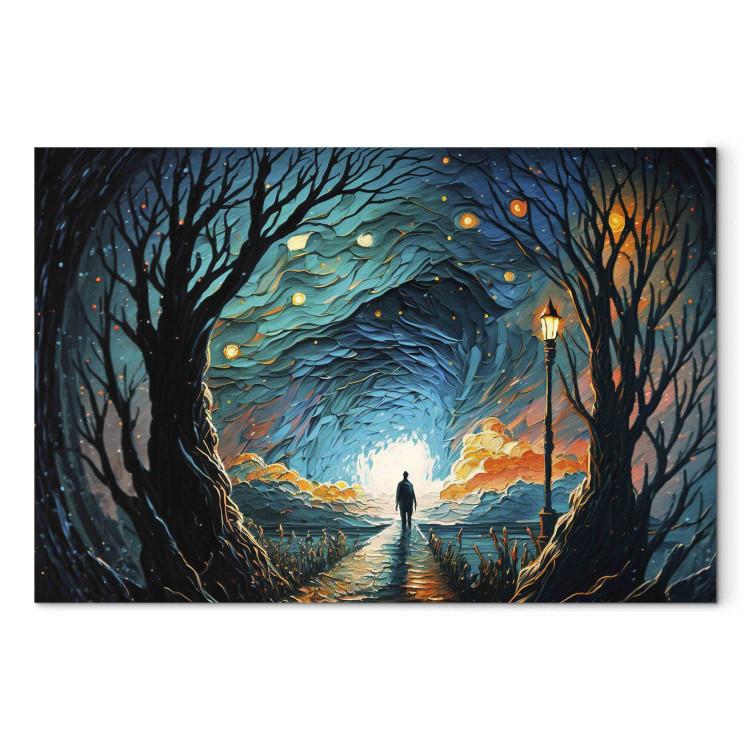 Canvas A Walk Among the Stars - A Figure Walking Towards the Horizon in the Middle of the Night