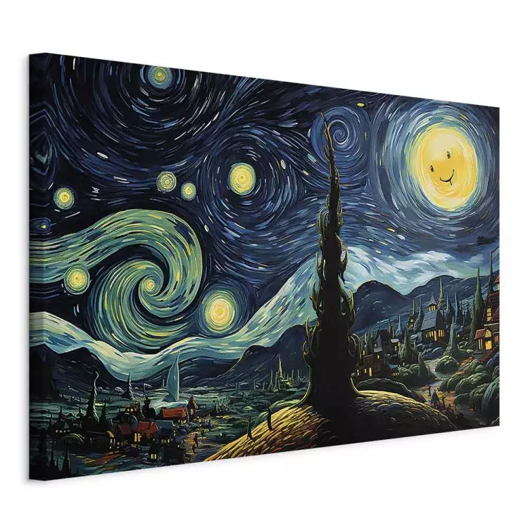 Starry Night - A Landscape in the Style of Van Gogh With a Smiling Moon