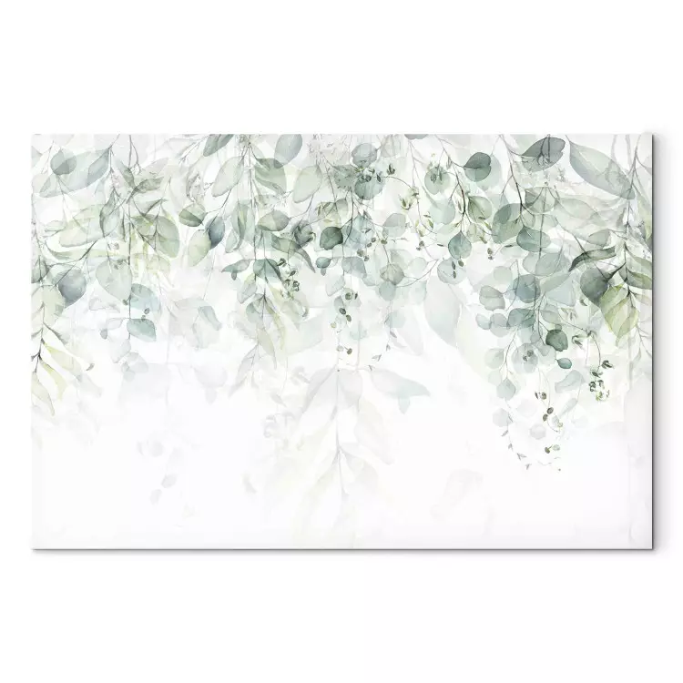 Canvas Delicate Touch of Nature - Plants in Pastel Delicate Greens on a White Background