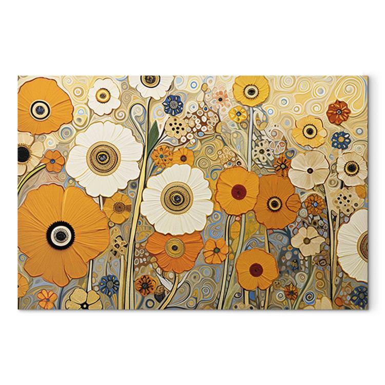 Canvas Orange Meadow - A Composition of Flowers in the Style of Klimt’s Paintings