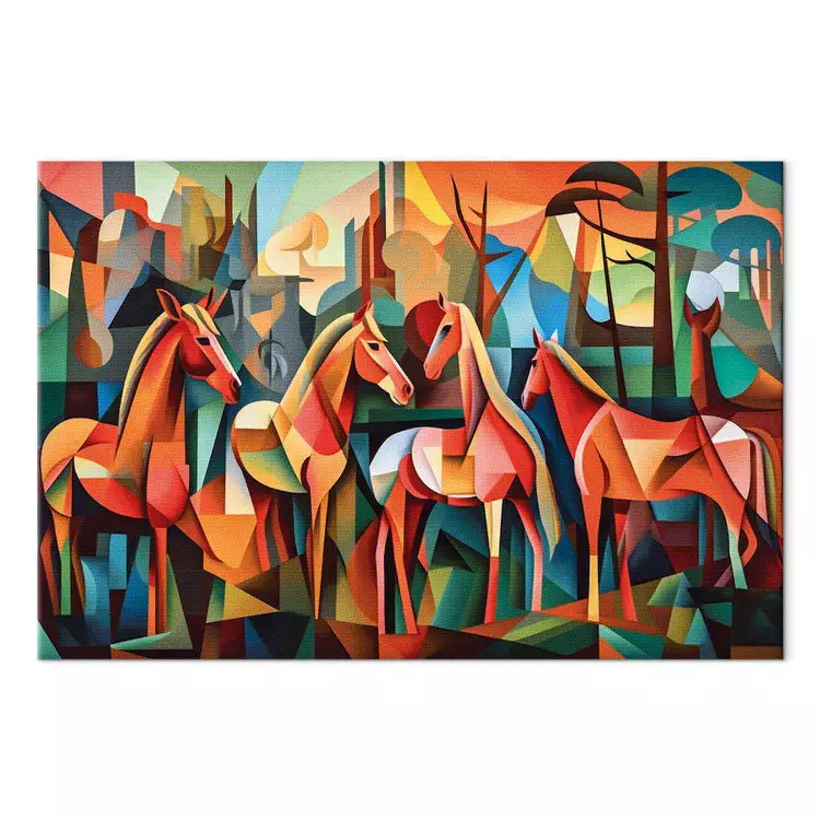 Canvas Cubist Horses - A Geometric Composition Inspired by Picasso’s Style