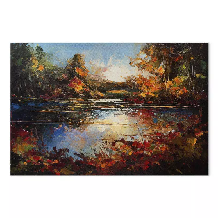 Canvas Lake in Autumn - An Orange-Brown Landscape Inspired by Monet