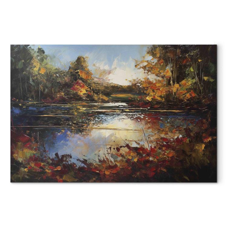 Canvas Lake in Autumn - An Orange-Brown Landscape Inspired by Monet