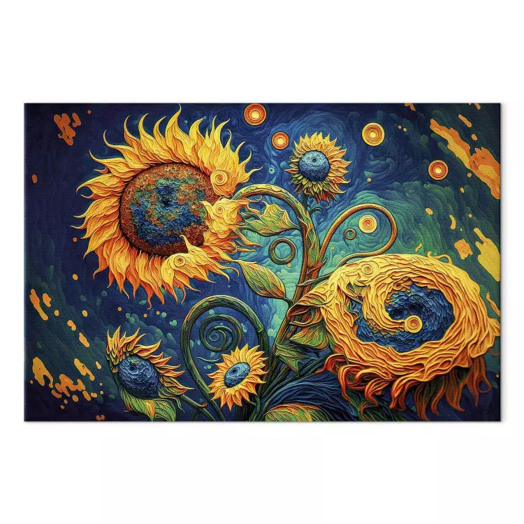 Canvas Sunflowers Against the Night Sky - Composition Generated by AI