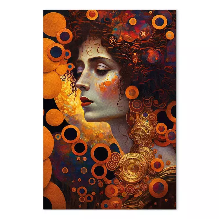 Canvas Orange Woman - A Portrait Inspired by the Work of Gustav Klimt