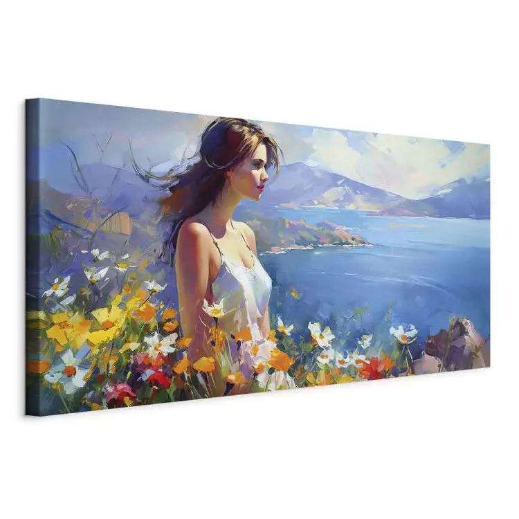 Woman Against the Sea - A Floral Mountain Landscape in the Style of Monet