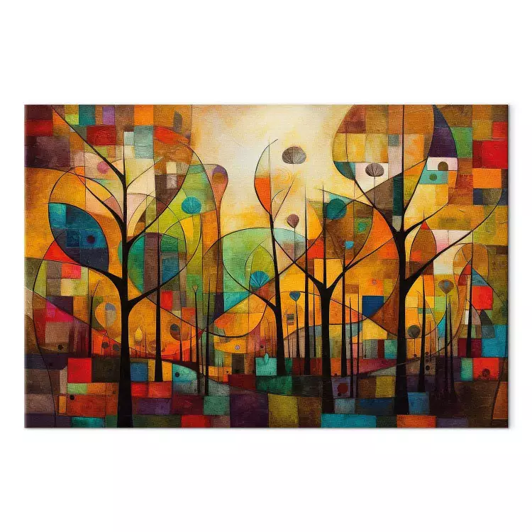 Canvas Colorful Forest - A Geometric Composition Inspired by Klimt’s Style