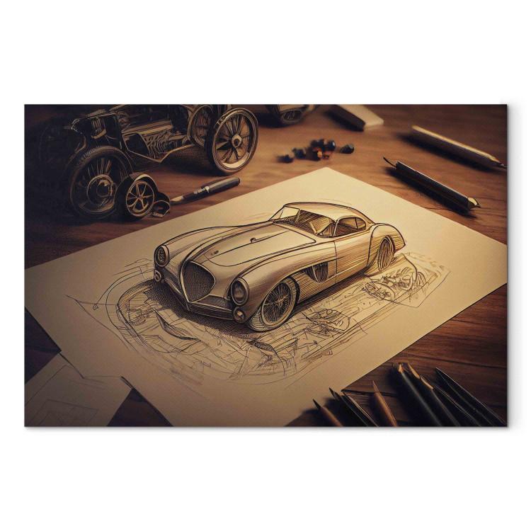 Canvas Car Sketch - Vintage Car Drawing Generated by AI