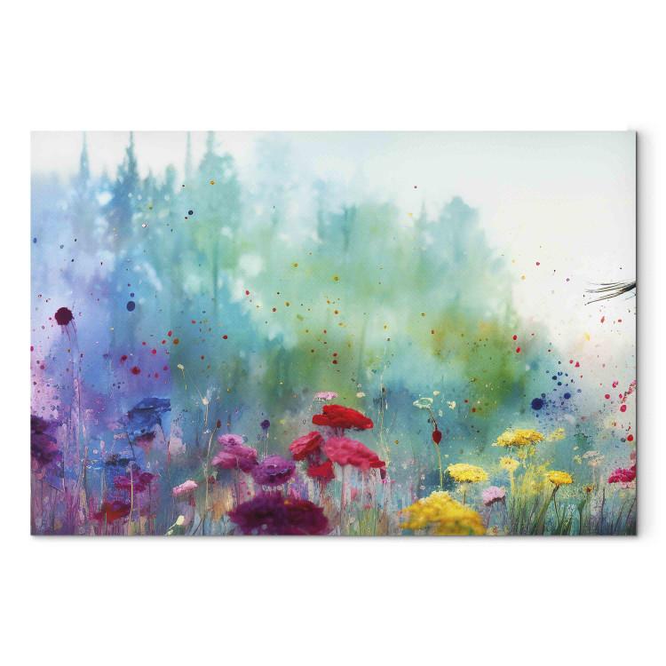 Canvas Colorful Flowers - A Painting Composition With a Forest Generated by AI