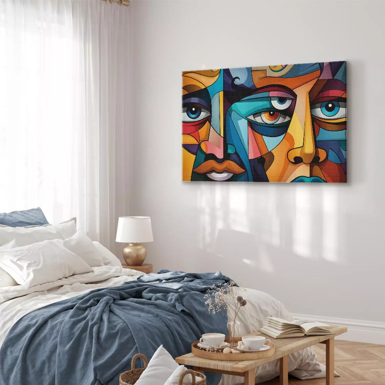 Canvas Art Print Colorful Faces - A Geometric Composition in the Style of Picasso