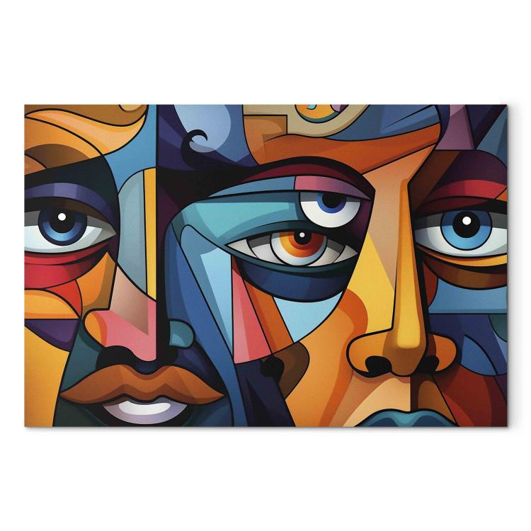 Canvas Colorful Faces - A Geometric Composition in the Style of Picasso