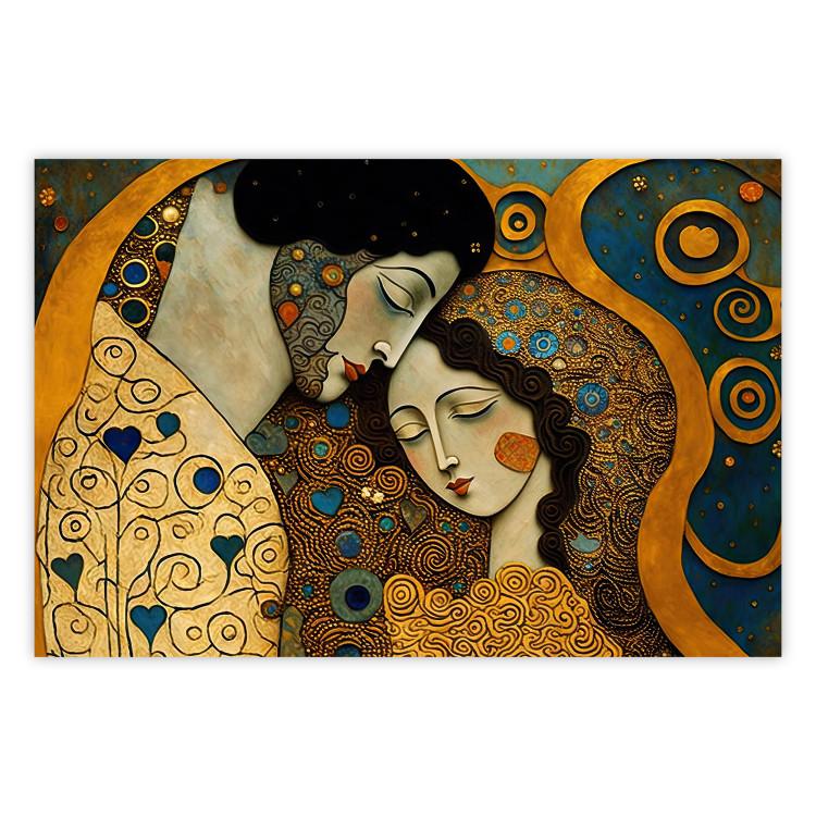 Poster Couple in Embrace - A Mosaic Portrait Inspired by the Style of Gustav Klimt