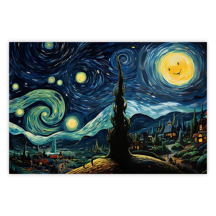 Poster Starry Night - A Landscape in the Moonlight in the Style of Van Gogh