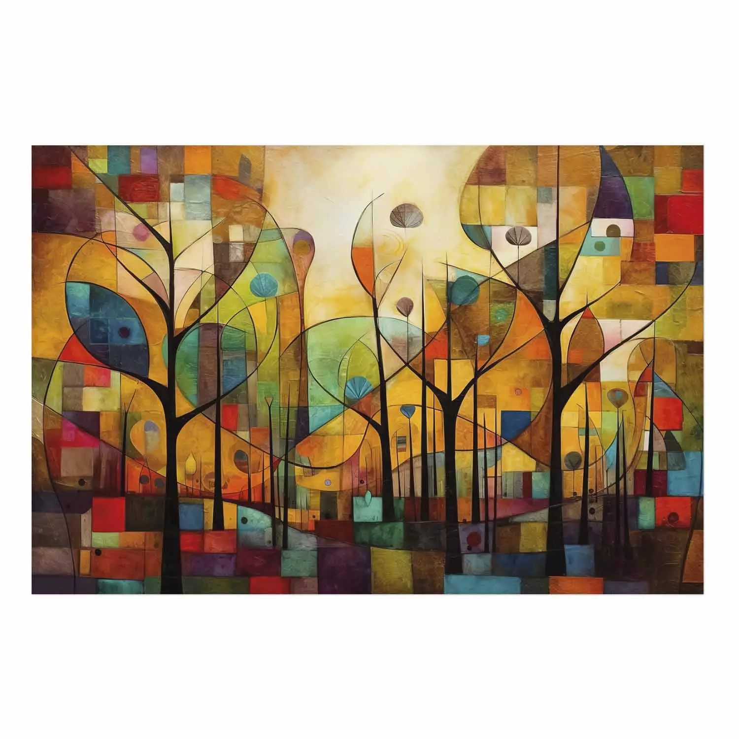 Poster Colored Forest - A Geometric Composition Inspired by Klimt’s Style