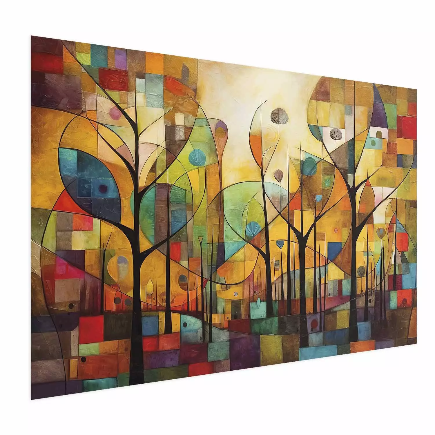Poster Colored Forest - A Geometric Composition Inspired by Klimt’s Style
