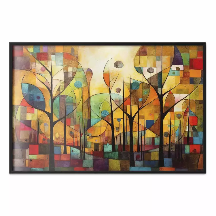 Colored Forest - A Geometric Composition Inspired by Klimt’s Style