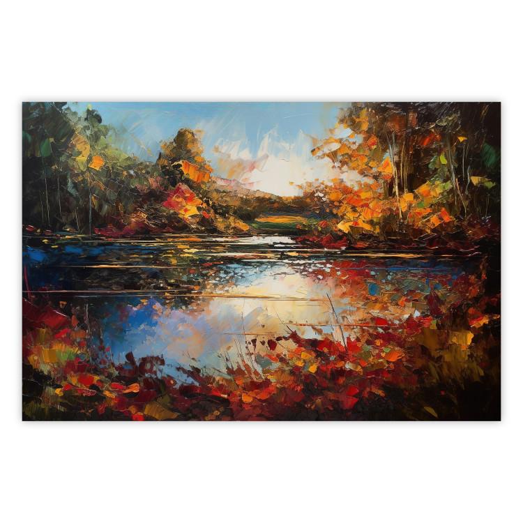 Poster Autumn Lake - Orange-Brown Landscape Inspired by Monet