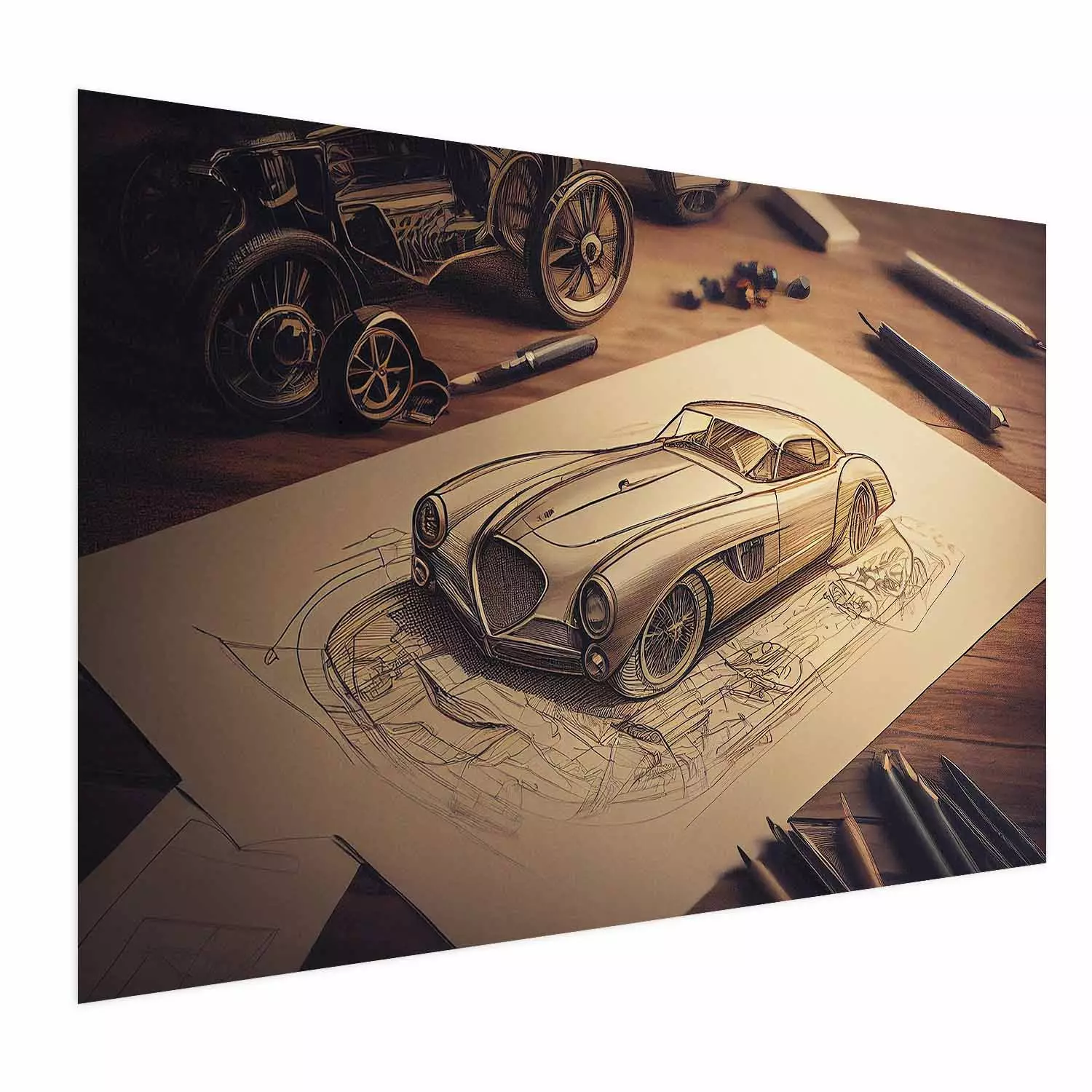 Poster Car Sketch - A Drawing of a Retro Car Generated by AI