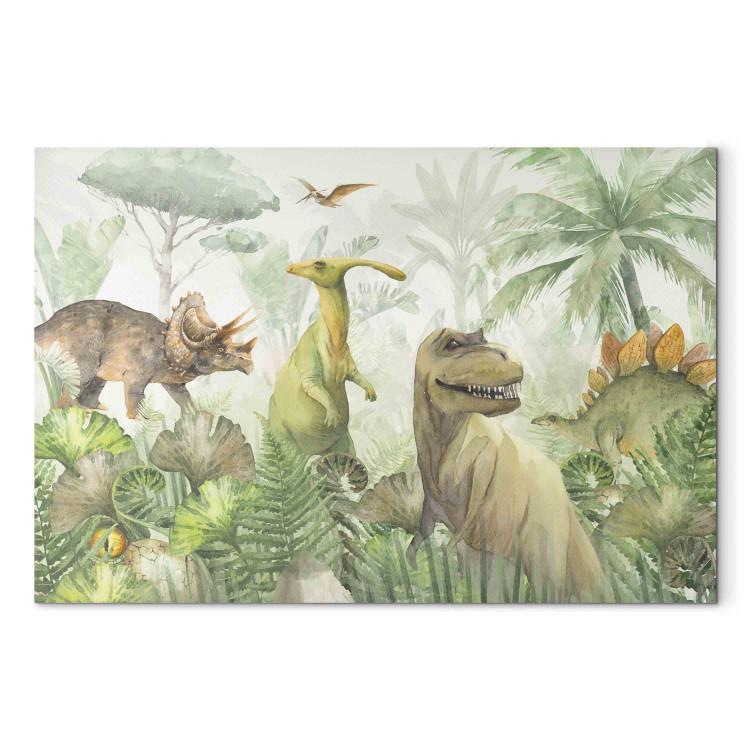 Large canvas print Dinosaurs - Watercolor Reptiles in the Prehistoric Green Jungle [Large Format]