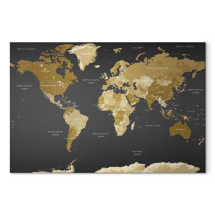 Canvas Brown Map - Political Division of the World Against the Background of the Black Ocean