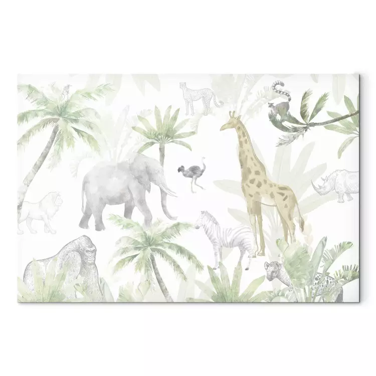 Canvas Tropical Safari - Wild Animals in Green-Pastel Colors