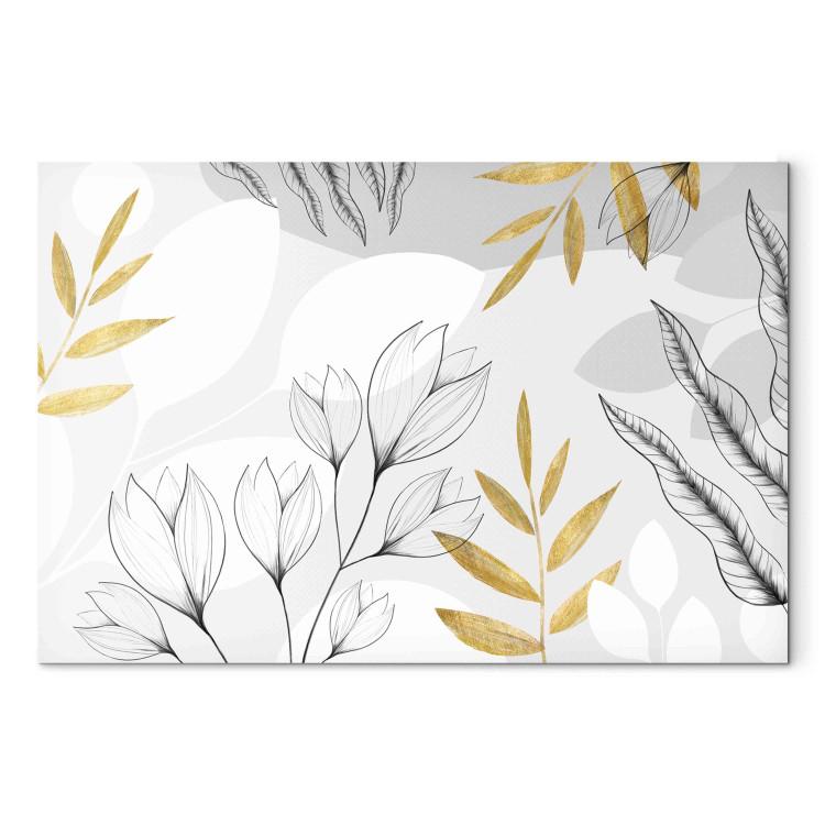 Canvas Fine Abstraction - A Minimalist Composition With Leaves and Flowers