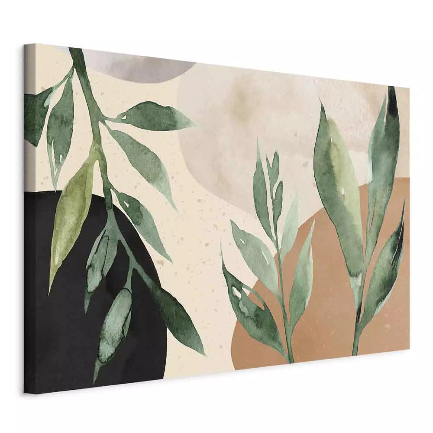 Canvas Art Print Harmony of Nature - Beige Abstract With Spots of Color and Leaves