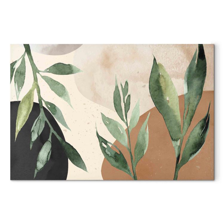 Canvas Harmony of Nature - Beige Abstract With Spots of Color and Leaves